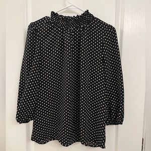 Size L • black with white polka dots dainty top with fitted high neck
